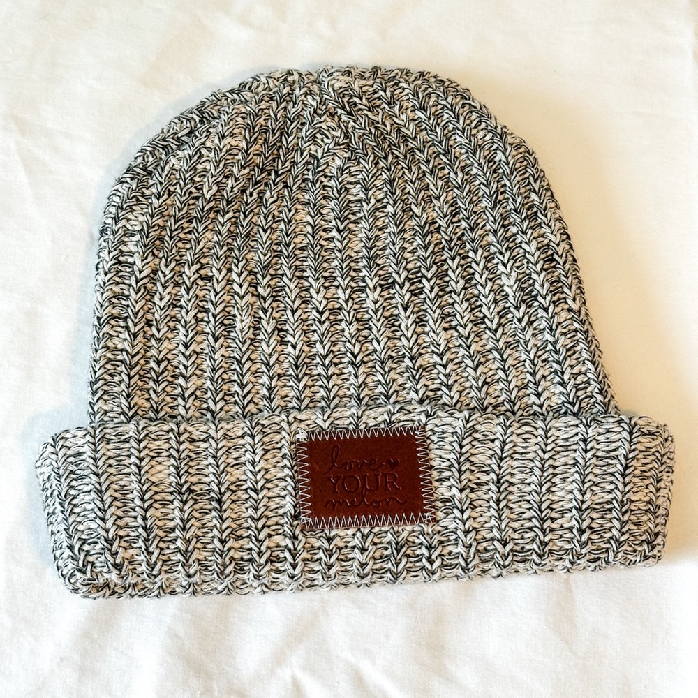 Love Your Melon Knit Beanie with Leather Patch